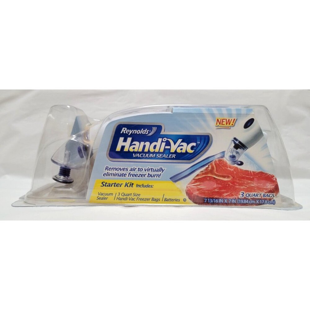 Vintage Reynolds Handi-Vac Vacuum Sealer Starter Kit With 3 Quart Bags NOS